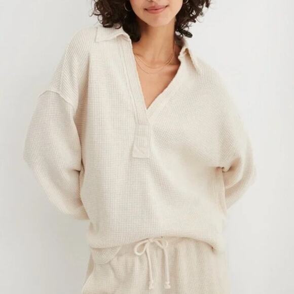aerie Sweaters - Aerie Womens Waffle Knit Pullover Sweater XS Beige Neutral Loungewear Cozy